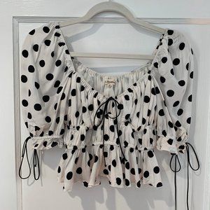 For Love and Lemons Cropped Polka Dot Top